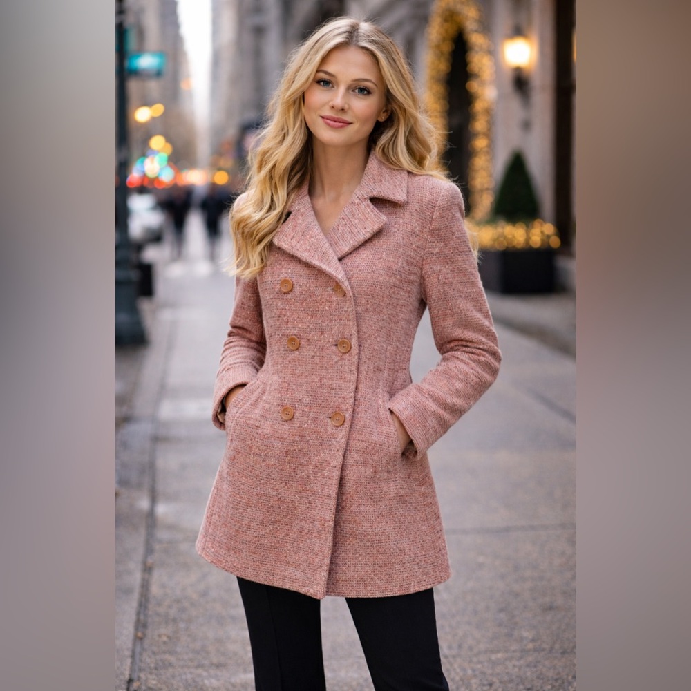 Y2K Marvin Richards Pink Tweed Peacoat Wool Blend 12 L Barbie Preppy Academia